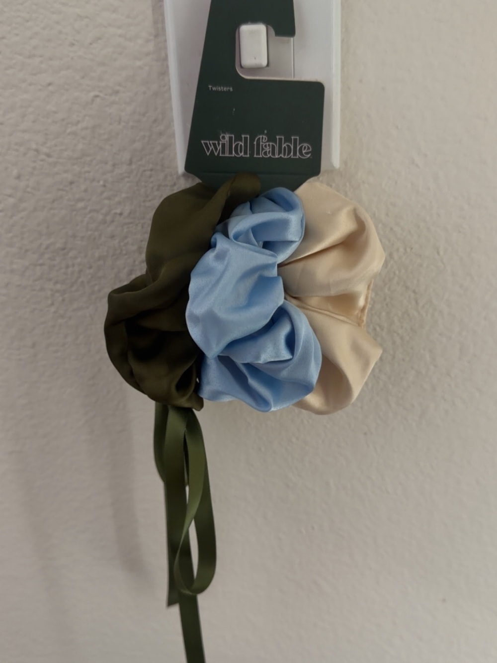 wild fable Olive, Light Blue & Cream Satin Scrunchie Set